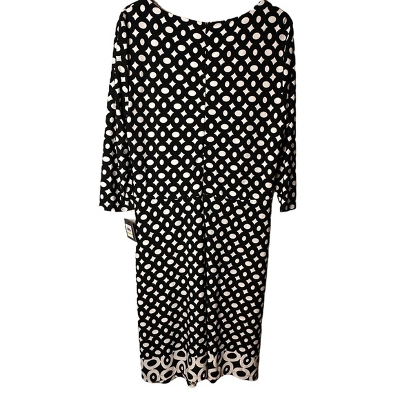 Leslie Fay‎ Black White Ruched Bodice Dress NWT Size 14 1F1A2124 - Picture 6 of 15